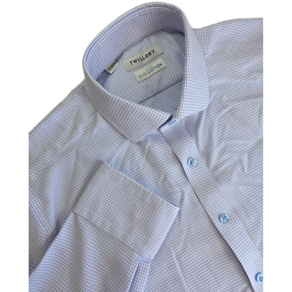 Twillory Dress Shirt Mens 16.5 36/37  Pink Blue Check Non-Iron Safe Cotton LS